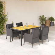 vidaXL 5 pcs conjunto de jantar p/ jardim c/ almofadões vime PE preto