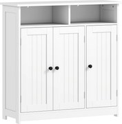 HOMCOM Armário de Casa de Banho Estreito com 3 Portas 2 Compartimentos Abertos Prateleira Ajustável 85x30x85 cm Branco | Aosom Portugal