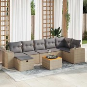 vidaXL 8 pcs conjunto de sofás p/ jardim com almofadões vime PE bege