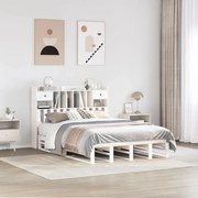 vidaXL Cama com estante sem colchão 140x200 cm pinho maciço branco