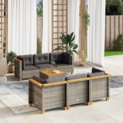 vidaXL 7 pcs conjunto sofás p/ jardim c/ almofadões vime PE cinzento
