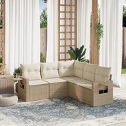 vidaXL 5 pcs conjunto de sofás p/ jardim com almofadões vime PE bege
