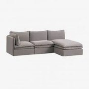 Sofá Chaise Longue Modular De 3 Peças Em Linho E Algodão Grace Tecido Cinzento Escuro - Sklum