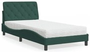 vidaXL Cama com colchão 100x200 cm veludo verde-escuro