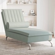 Chaise lounge de massagem com rolo veludo cinzento-claro