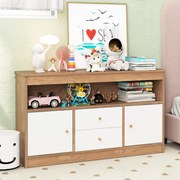 Organizador de brinquedos para crianças 106 x 30 x 62 cm Estante aberta para crianças 2 gavetas 2 portas  Natural