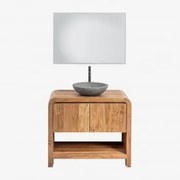 Conjunto De Móvel De Casa De Banho Em Madeira Vacry Castanho Acácia & Cimento Cinzento Redondo Ø40 Cm Tarsis & Led - Sklum