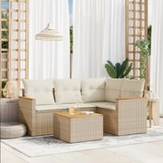 vidaXL 5 pcs conjunto de sofás p/ jardim com almofadões vime PE bege