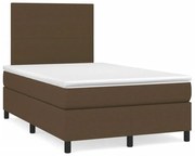 Cama box spring c/ colchão/LED 120x190cm tecido castanho-escuro