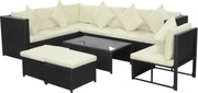 vidaXL 8 pcs conjunto lounge de jardim c/ almofadões vime PE preto