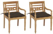vidaXL Cadeiras Batávia c/ almofadões acastanhado 2 pcs teca maciça