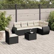 vidaXL 7 pcs conjunto de sofás p/ jardim c/ almofadões vime PE preto
