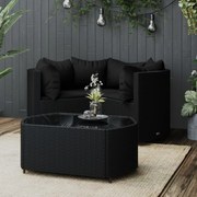 4 pcs conjunto lounge de jardim c/ almofadões vime PE preto