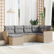 vidaXL 6 pcs conj. sofás jardim c/ almofadões vime PE bege misturado
