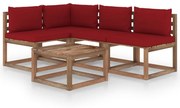 5 pcs conjunto lounge p/ jardim c/ almofadões vermelho tinto