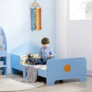 Cama para Crianças de 3-6 Anos 143x74x59cm Cama Infantil de Madeira com Barreiras de Proteção Carga Máxima 80kg Azul