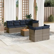 vidaXL 8 pcs conjunto sofás p/ jardim c/ almofadões vime PE cinzento