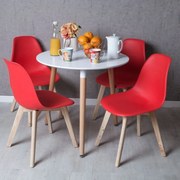 Conjunto Mesa Tower Redonda 80 cm Branca e Pack 4 Cadeiras Kelen - Vermelho