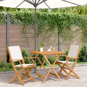 vidaXL 3 pcs conjunto de bistrô tecido e madeira maciça branco nata