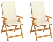 vidaXL Cadeiras de jardim c/ almofadões cor creme 2 pcs teca maciça