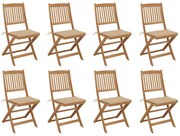 vidaXL Cadeiras de exterior dobráveis c/ almofadões 8pcs acácia maciça