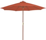 vidaXL Guarda-sol de exterior c/ mastro de madeira 300 cm terracota