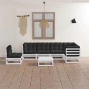 7 pcs conjunto lounge de jardim com almofadões pinho maciço