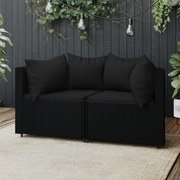 vidaXL Sofás de canto p/ jardim c/ almofadões 2 pcs vime PE preto