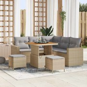 vidaXL Conjunto de Sofá de Jardim 8 Peças com Almofadas Beiges em Rattan Sintético e Acácia
