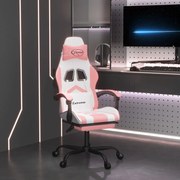 vidaXL Cadeira gaming com apoio p/ pés couro artificial branco e rosa