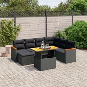 vidaXL 8 pcs conjunto sofás de jardim com almofadões vime PE preto