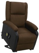 vidaXL Poltrona elevatória de massagens tecido castanho-escuro