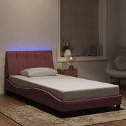 vidaXL Estrutura de cama c/ luzes LED 100x200 cm veludo rosa