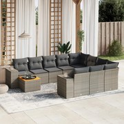vidaXL 11 pcs conjunto sofás de jardim c/ almofadões vime PE cinzento