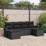 vidaXL Sofá Modular para Jardim de 6 Peças com Almofadas em Rattan Preto e Poliéster.