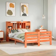 vidaXL Cama com estante sem colchão 140x190 cm pinho maciço