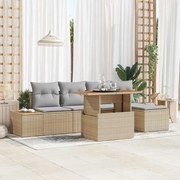 vidaXL Conjunto de Jantar pro Jardim com 6 Peças e Almofadas Bege em Rattan Sintético e Madeira de Acácia