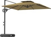 Outsunny Chapéu de Sol Excêntrico 247x247x268 cm Chapéu de Sol de Jardim com Sistema a Manivela Dupla Cobertura Inclinável Base em Cruz e Base Preenchível Caqui | Aosom Portugal