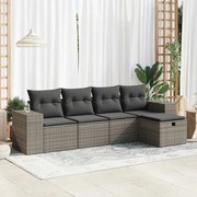 vidaXL 5 pcs conjunto sofás de jardim c/ almofadões vime PE cinzento