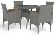 vidaXL 5 pcs conjunto de jantar p/ jardim vime PE e acácia cinzento