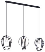 Candeeiro suspenso de design preto retangular 3 luzes - Indu