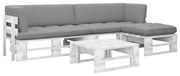 4 pcs conj. lounge paletes + almofadões pinho impregnado branco