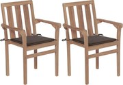 vidaXL Cadeiras de jardim c/ almofadões cinza-acast. 2 pcs teca maciça