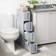 Estante estreita casa de banho com rodas e 4 gavetas 45,2 x 17,3 x 84 cm cinzento