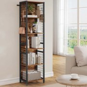 Estante com 5 prateleiras e ganchos em S 30 x 40 x 175,6 cm Castanho vintage + Preto