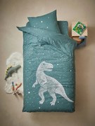 Agora -15%: Conjunto capa de edredon + fronha de almofada com detalhes fosforescentes, Dinossauro Gráfico verde escuro liso com motivo