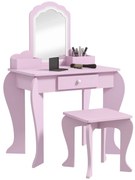 ZONEKIZ Toucador Infantil para Meninas e Meninos Toucador de Maquilhagem com Banco Espelho Gaveta e Caixas de Arrumação Rosa | Aosom Portugal