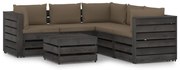 6 pcs conj. lounge jardim + almofadões madeira impreg. cinzento