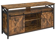 Móvel de TV VASAGLE, suporte de TV de 65 polegadas, com prateleiras ajustáveis, portas de celeiro, design de fazenda, estrutura de metal, marrom rústico e preto LTV071B01V1