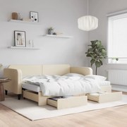 vidaXL Sofá-cama com gavetão e gavetas 90x200 cm tecido cor creme